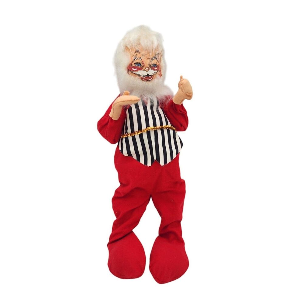 Vintage Annalee Mobilitee 18 Inch Christmas Santa Claus Figure Striped Vest